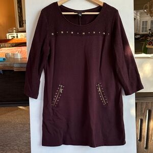 Style & Co. Burgundy Long Sleeve Dress with Stud Accents